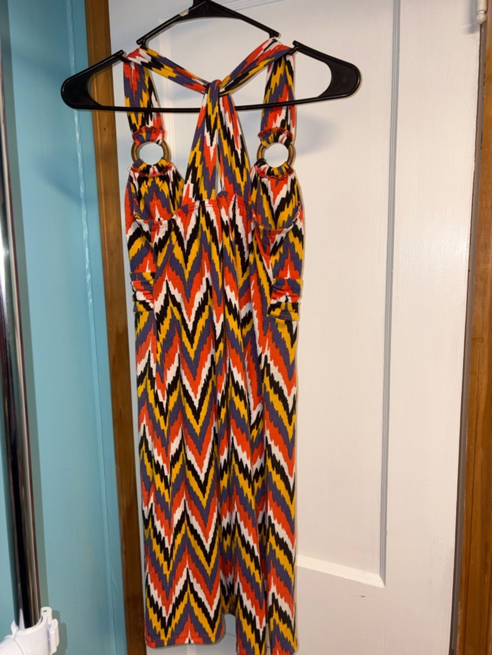 Pink Rose Multicolor Chevron Maxi Dress - Orange, Navy, Yellow, White - Picture 6 of 6